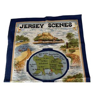 Vintage Jersey Scenes Clive Mayor All Cotton Tea Towel Souvenir England, New